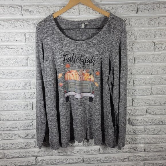 Cato Tops - Cato Est 1946 Women's Top 18W/20W Plus Size Gray Pumpkin Glitter NOV78E